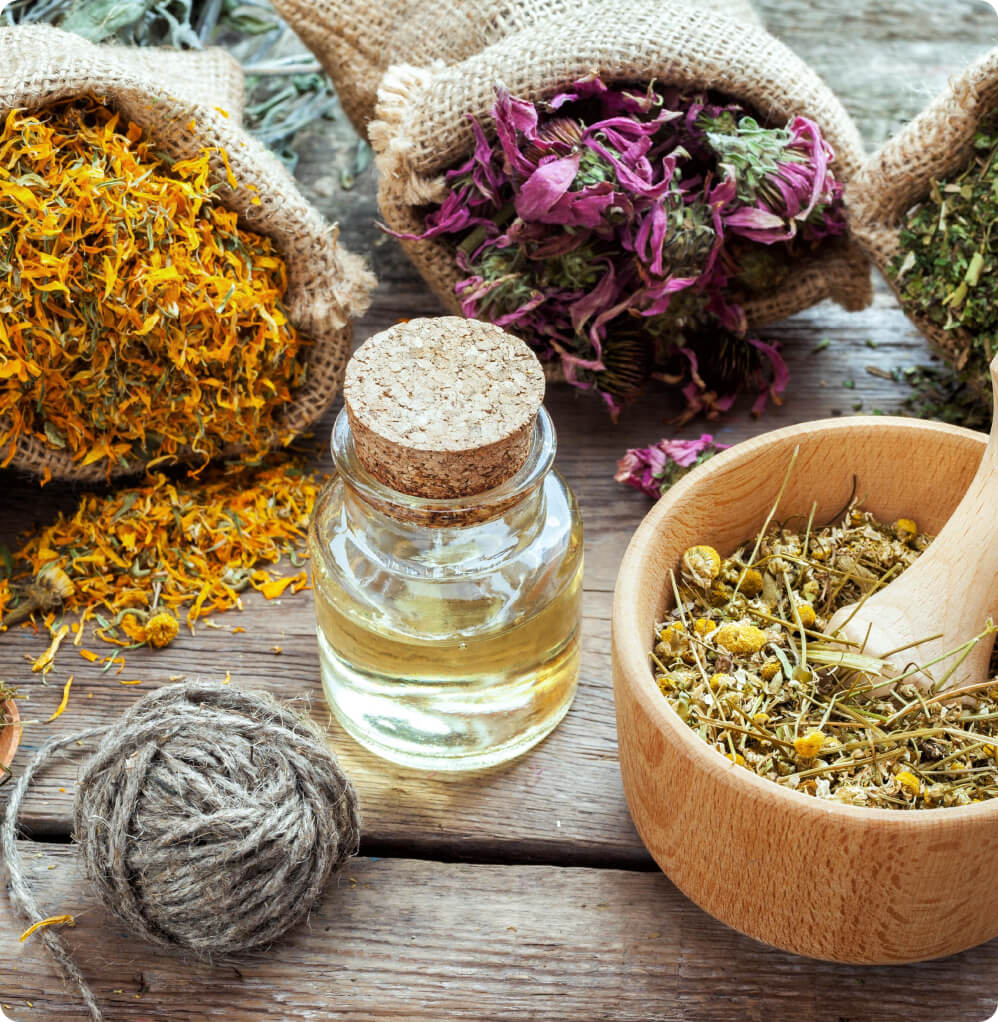 Essential oil bottle with flowers